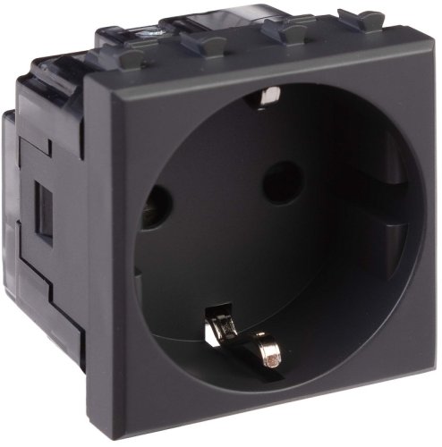 Розетка с заземлением модульная DKC Avanti 1-м. 2 мод. шторки черный матовый картинка